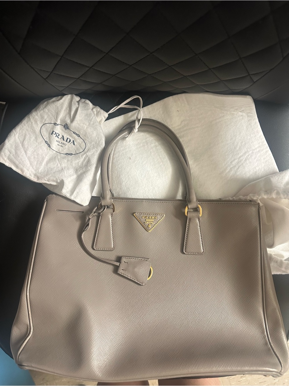 Prada galleria Taupe Saffiano Leather Tote with Gold Hardware